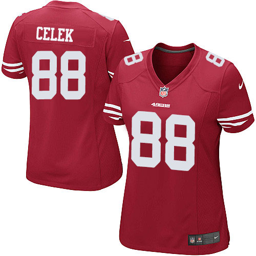 Women's Elite Garrett Celek Nike Jersey Red Home - #88 NFL San Francisco 49ers